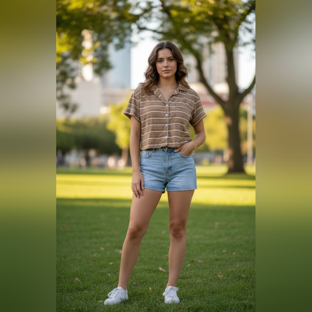 Pact Striped Tan and Cream Crop Top